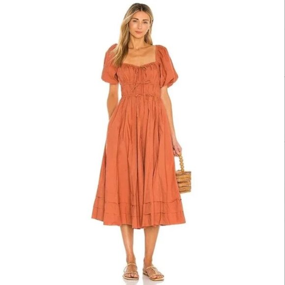 Ulla Johnson Palma Dress Aragon Puff Sleeve Peasant Boho Smocked Midi Pleats 8 - Picture 1 of 13